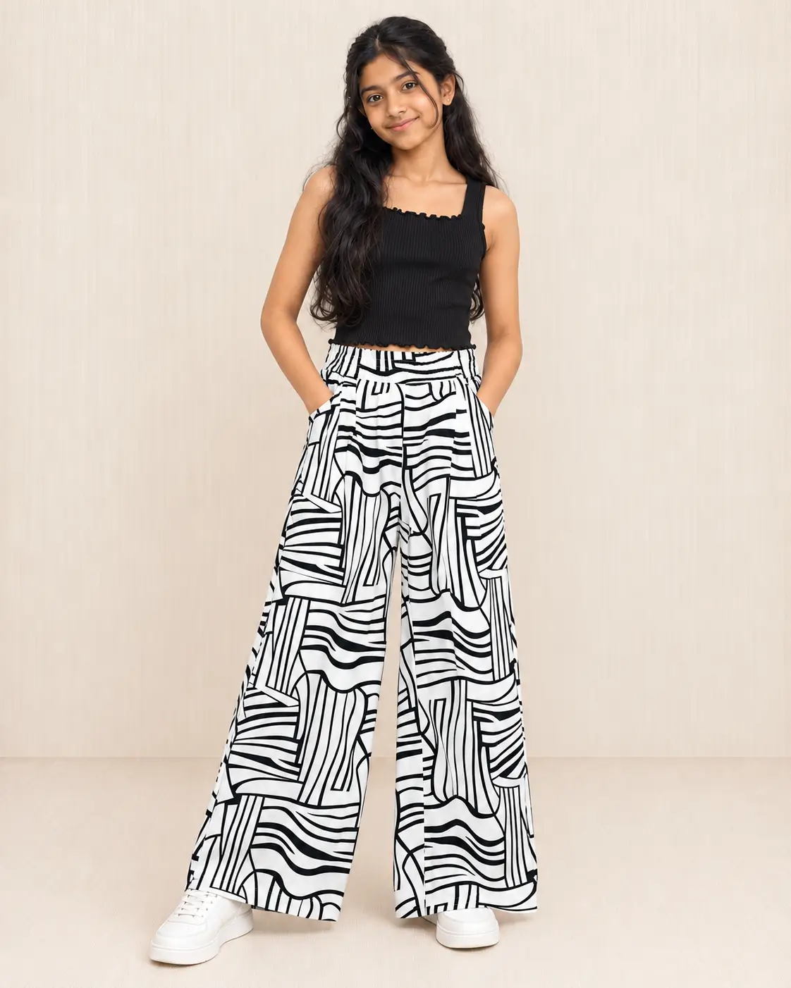 Girls' Printed Wide-Leg Twill Pants